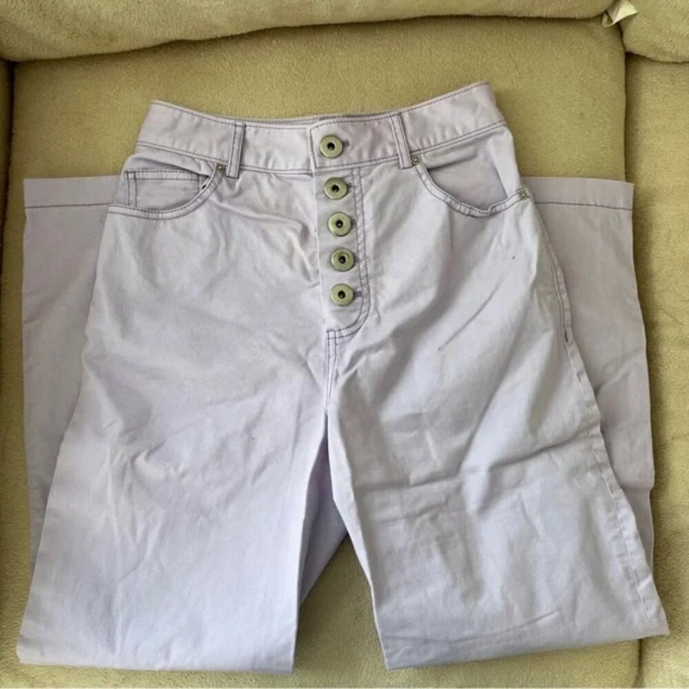 Kate Spade Lilac Wide Leg High Waist Ankle Length Pants Button Fly 25W Belt Loop